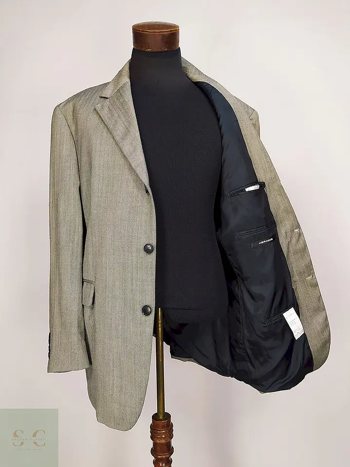 Blazer Abrams Gris Espiga Lana Virgen Seda Lino Tela Ansons Talla XXL 12