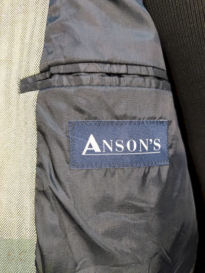 Blazer Abrams Gris Espiga Lana Virgen Seda Lino Tela Ansons Talla XXL 13