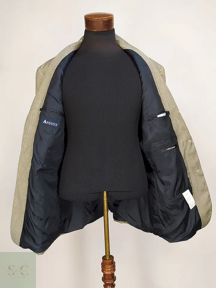 Blazer Abrams Gris Espiga Lana Virgen Seda Lino Tela Ansons Talla XXL 14