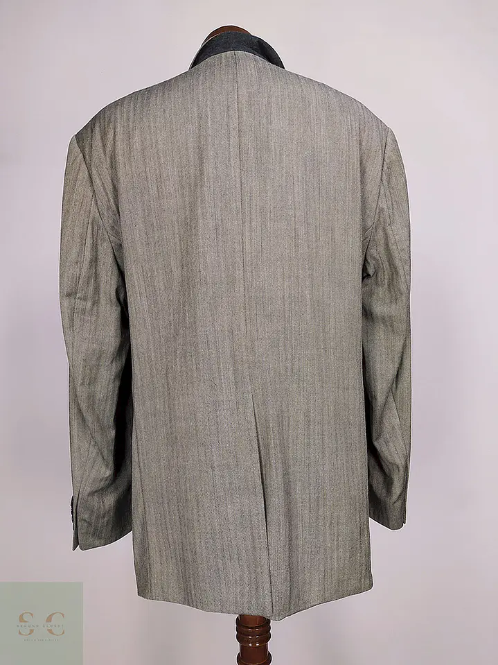 Blazer Abrams Gris Espiga Lana Virgen Seda Lino Tela Ansons Talla XXL 15