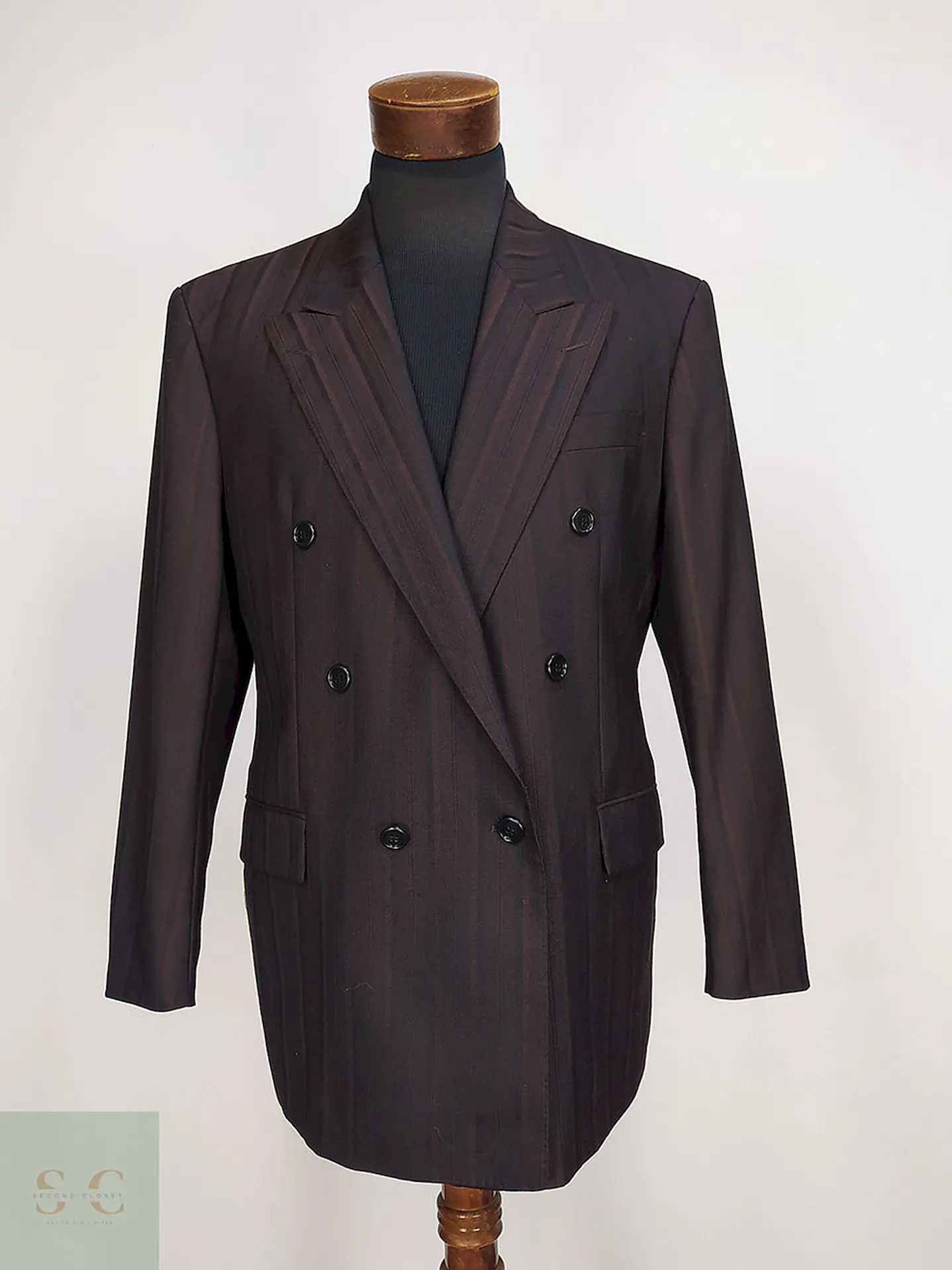 Blazer Konen Cruzado Burdeos Rayas Lana Poliéster Talla L 1