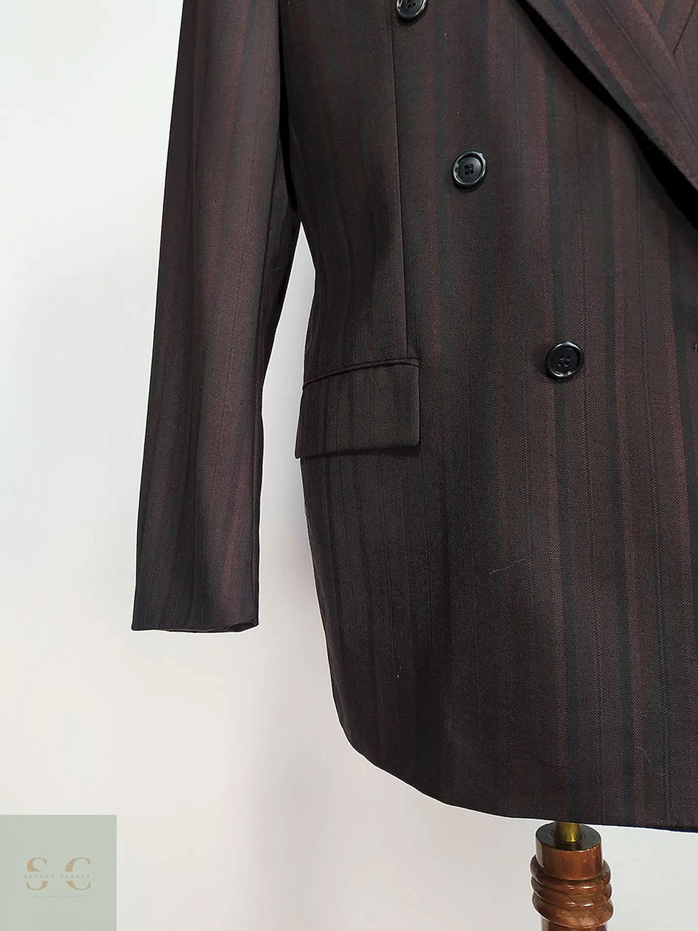Blazer Konen Cruzado Burdeos Rayas Lana Poliéster Talla L 2