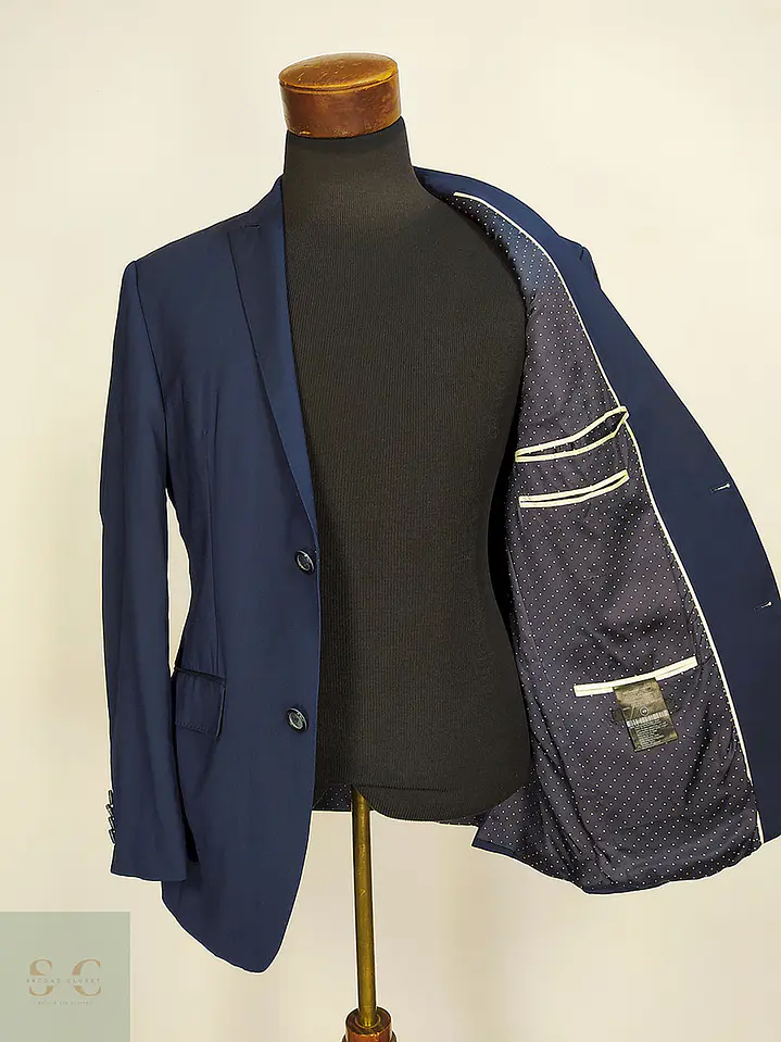 Blazer Roy Robson Azul 100% Lana Virgem Elastano Talla M 9