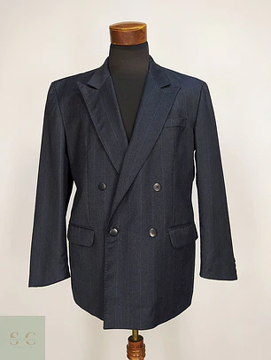 Blazer Desing Vip Azul Rayas Cruzado Lana Talla L