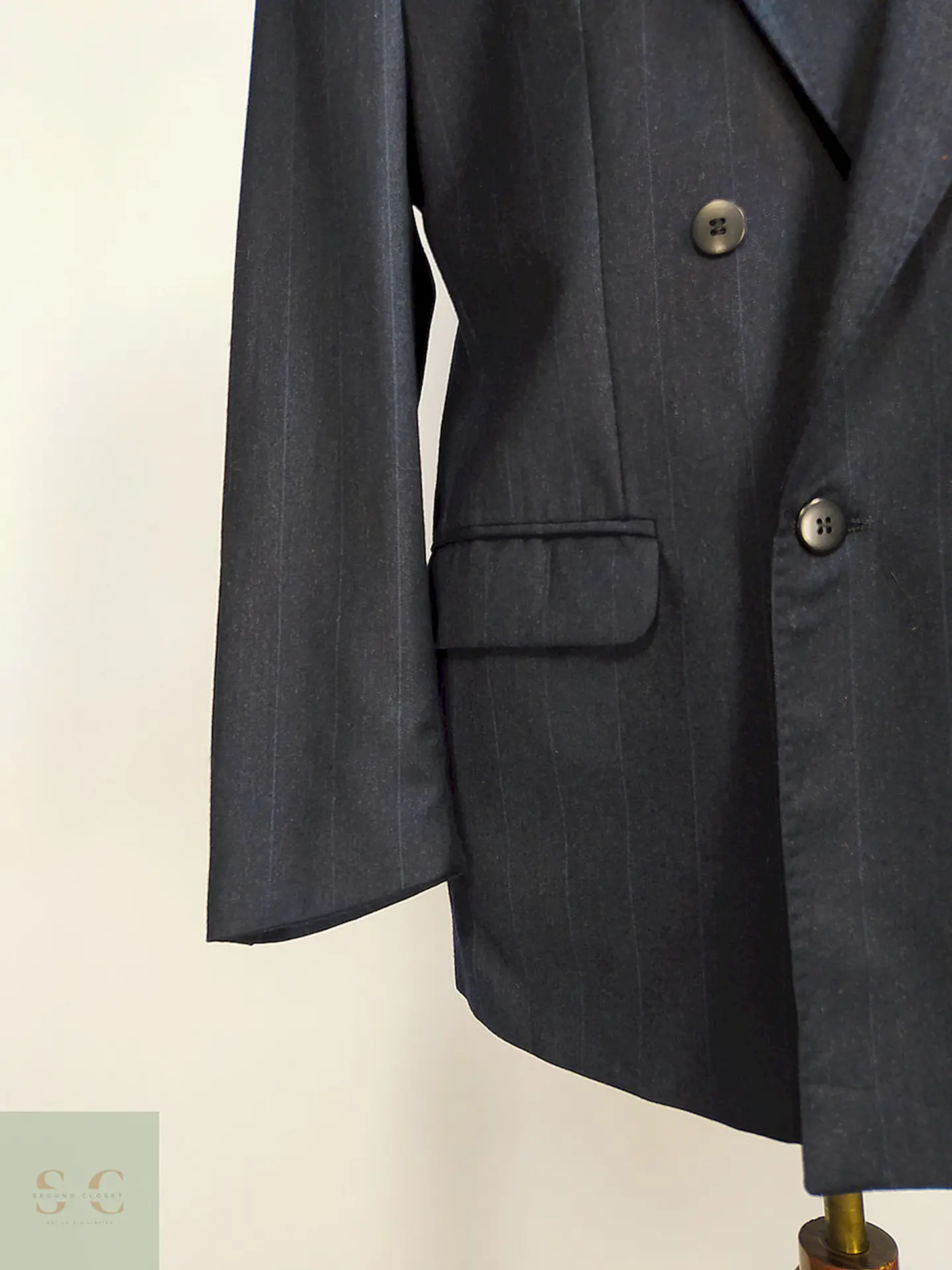 Blazer Desing Vip Azul Rayas Cruzado Lana Poliéster Talla L 2