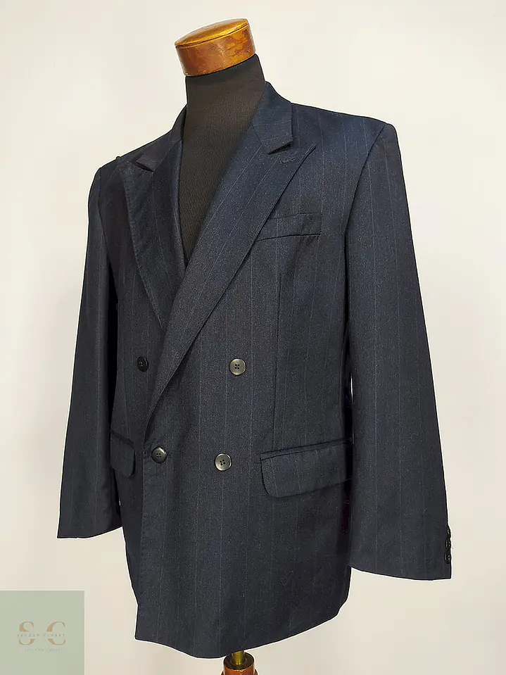 Blazer Desing Vip Azul Rayas Cruzado Lana Poliéster Talla L 6