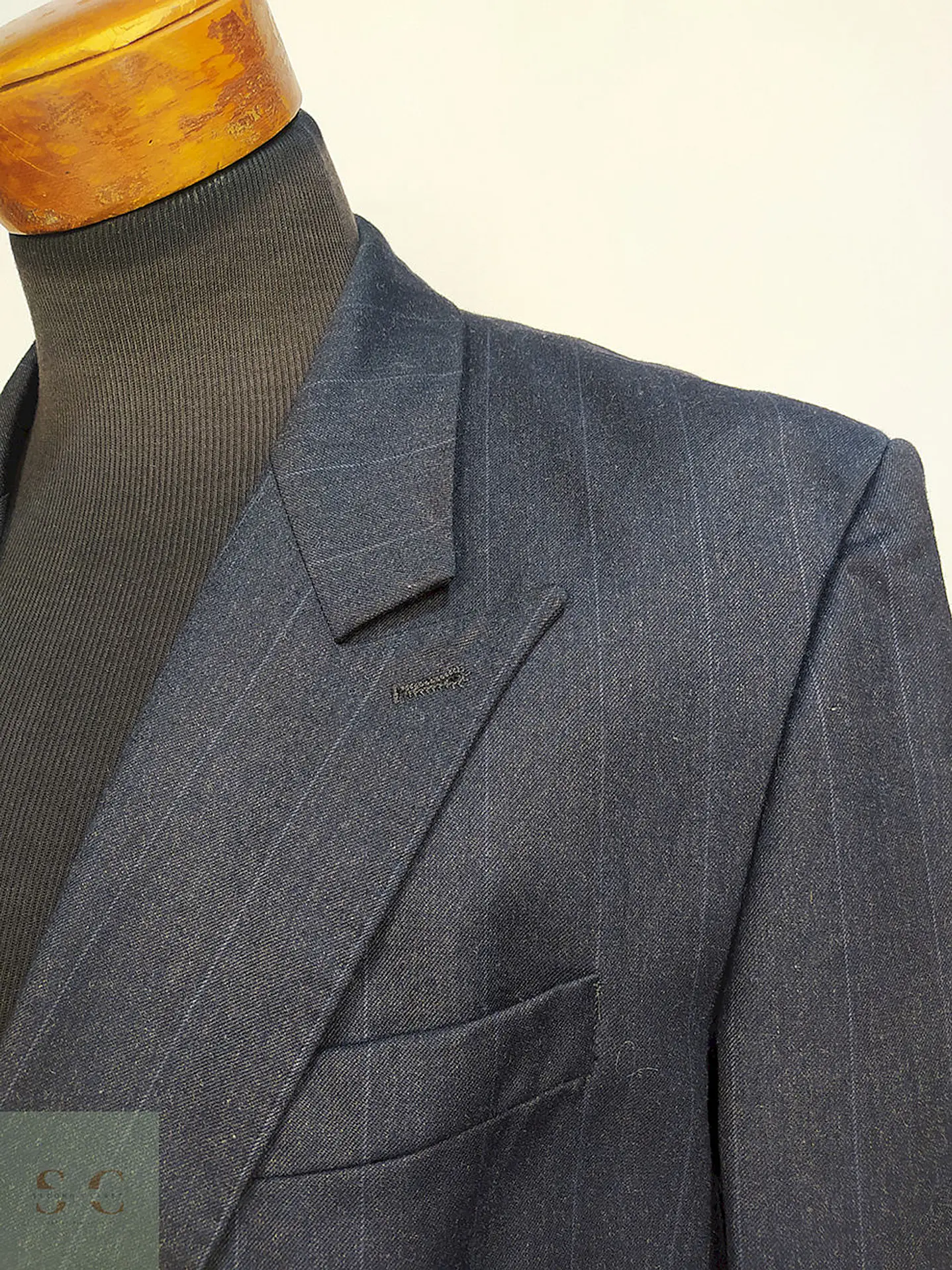 Blazer Desing Vip Azul Rayas Cruzado Lana Poliéster Talla L 7