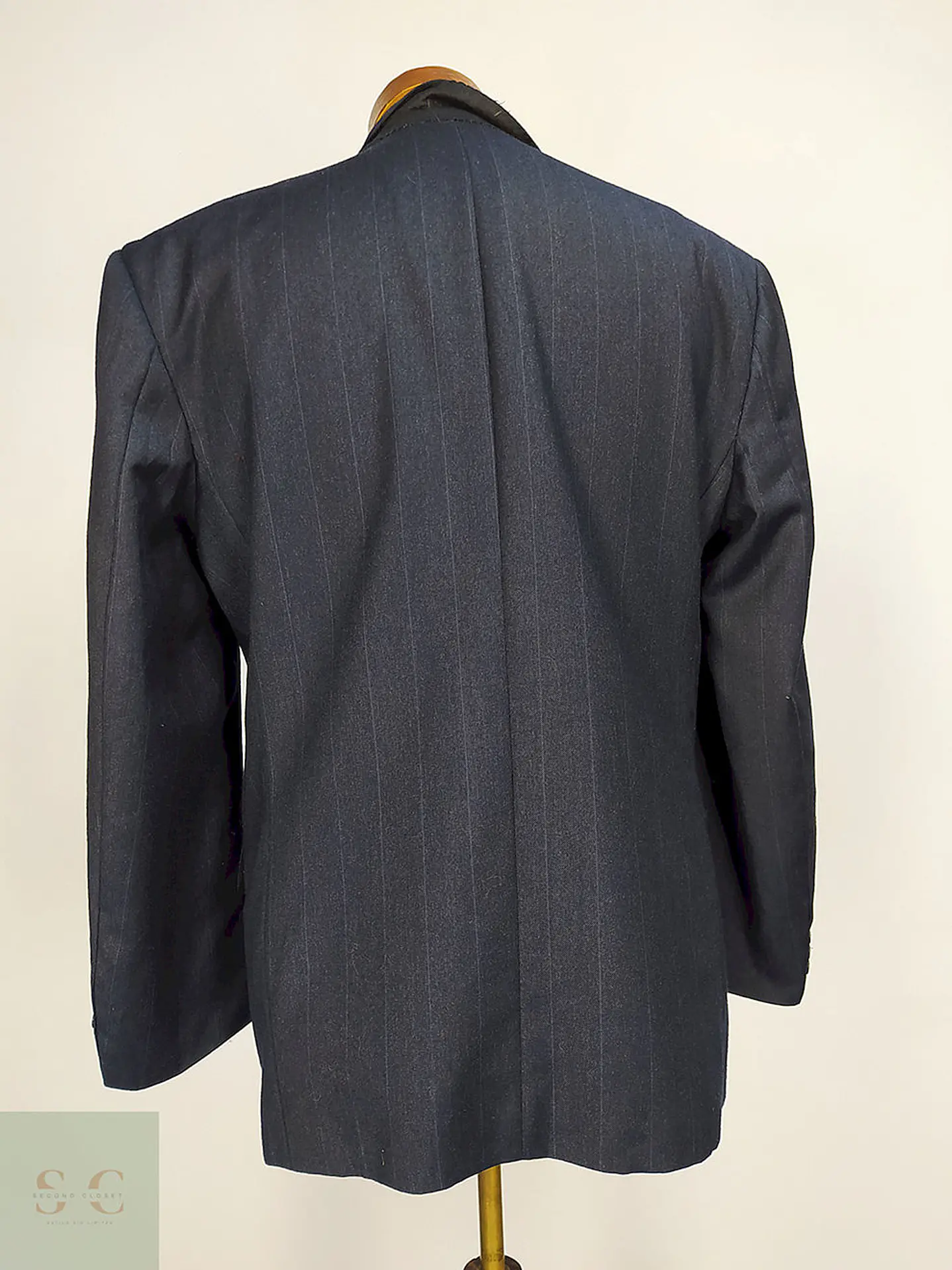 Blazer Desing Vip Azul Rayas Cruzado Lana Poliéster Talla L 12