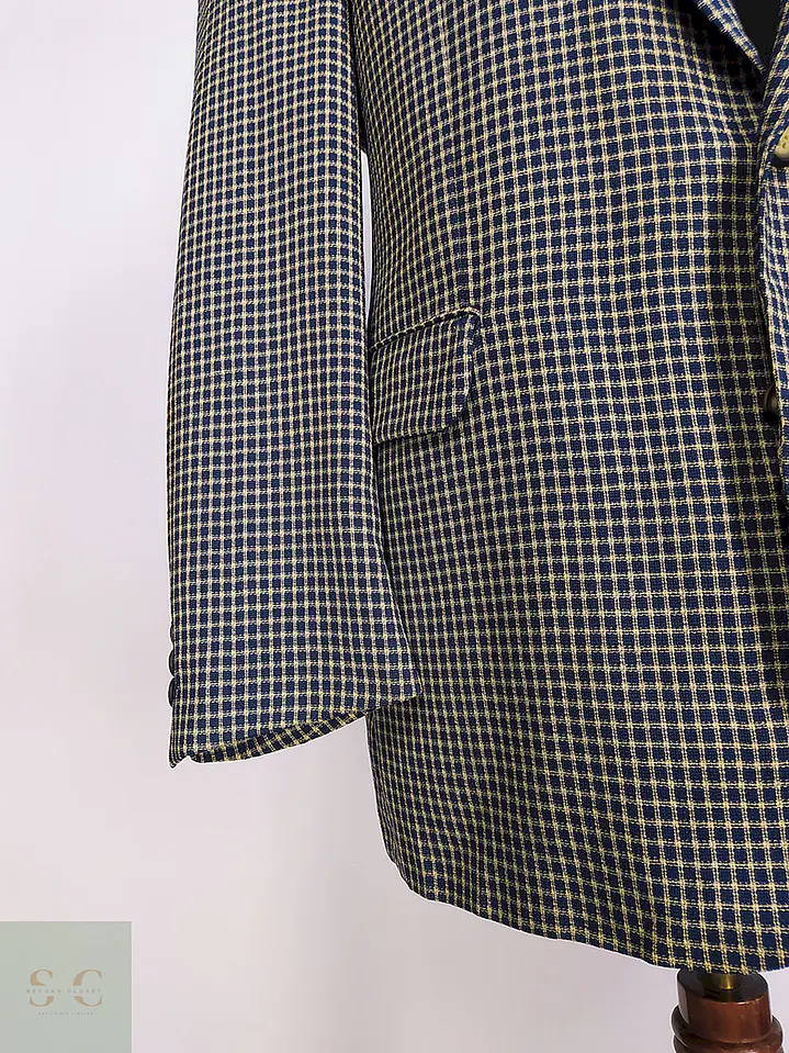 Blazer Atelier Torino Dorado Azul Cuadros 100% Lana Virgen Talla L 2