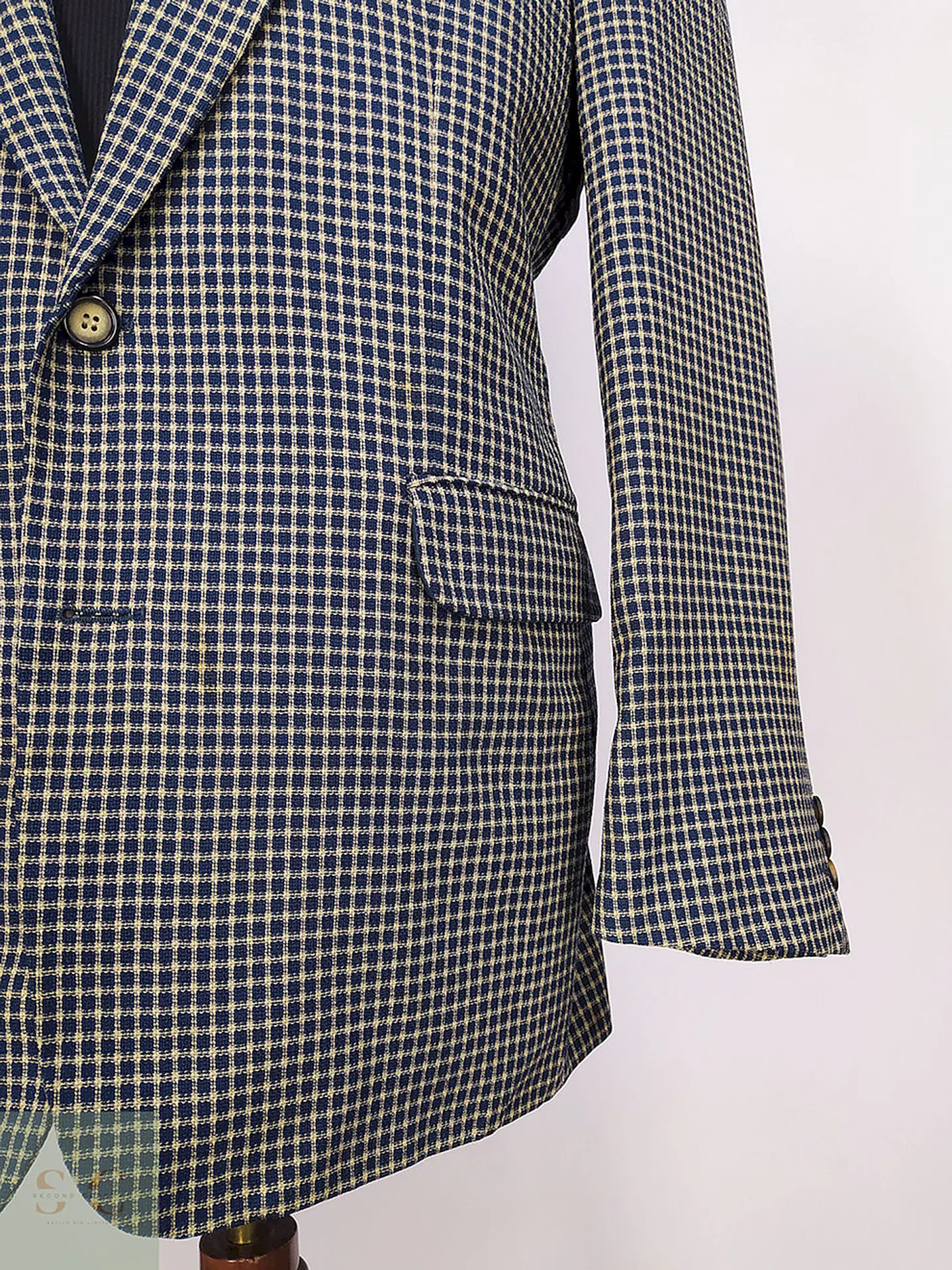 Blazer Atelier Torino Dorado Azul Cuadros 100% Lana Virgen Talla L 3