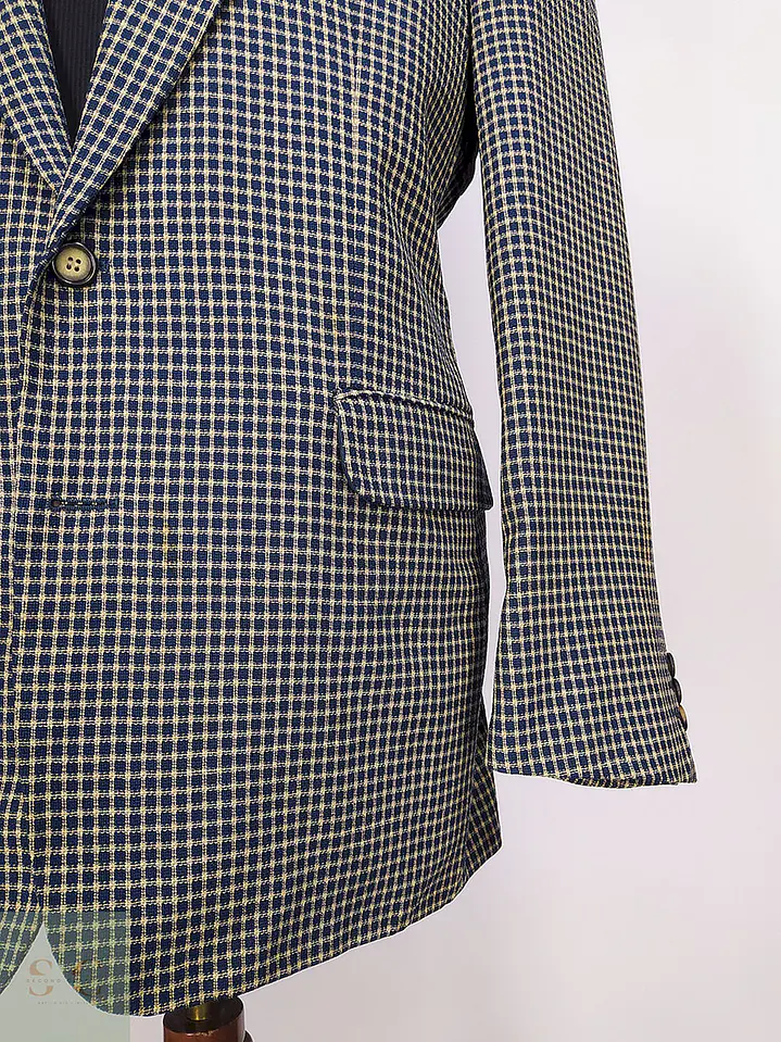 Blazer Atelier Torino Dorado Azul Cuadros 100% Lana Virgen Talla L 3