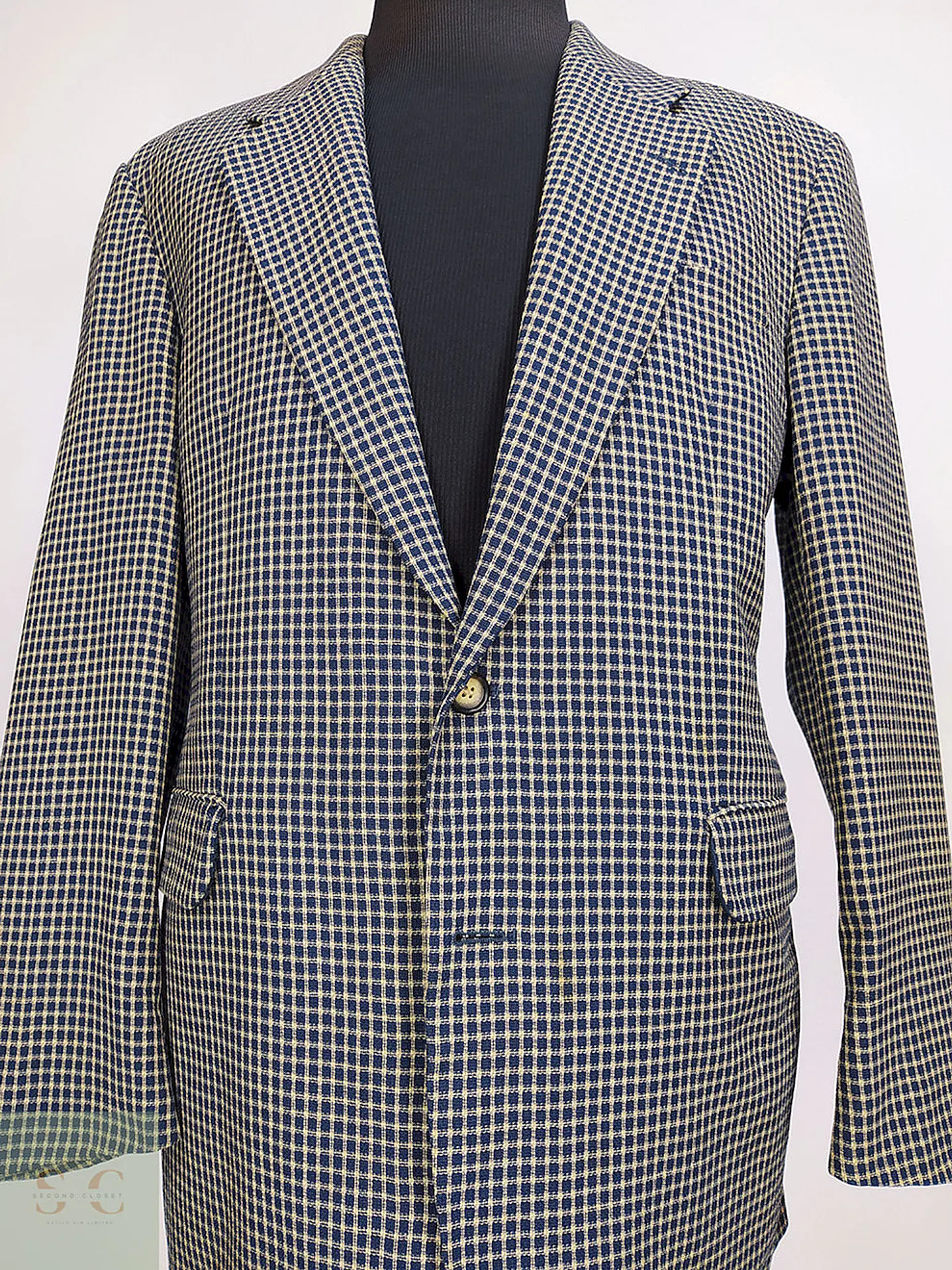 Blazer Atelier Torino Dorado Azul Cuadros 100% Lana Virgen Talla L 4