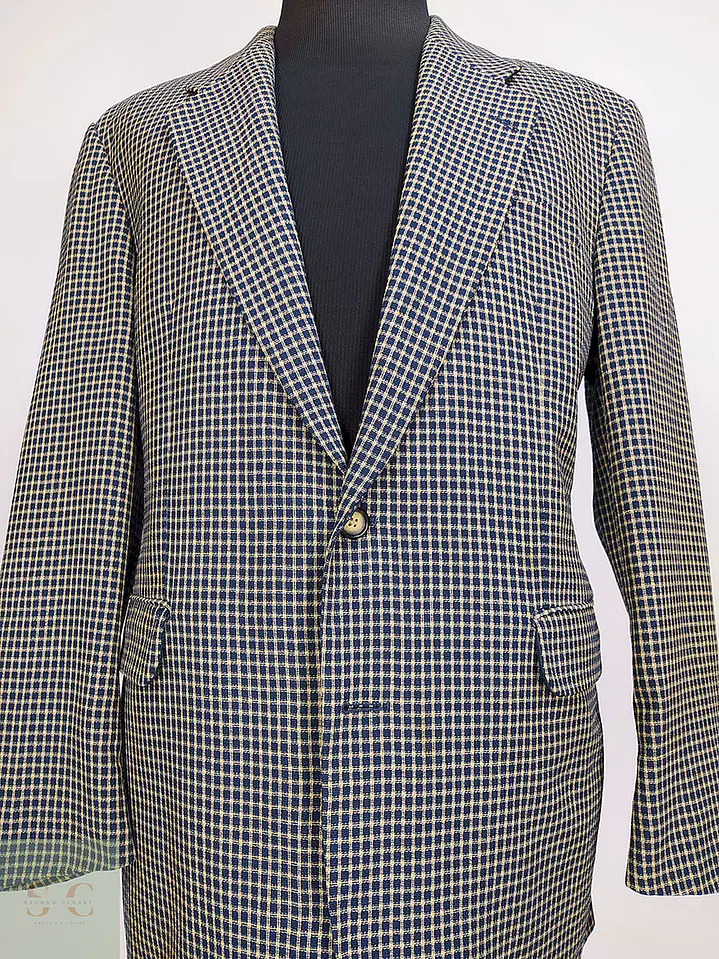 Blazer Atelier Torino Dorado Azul Cuadros 100% Lana Virgen Talla L 4