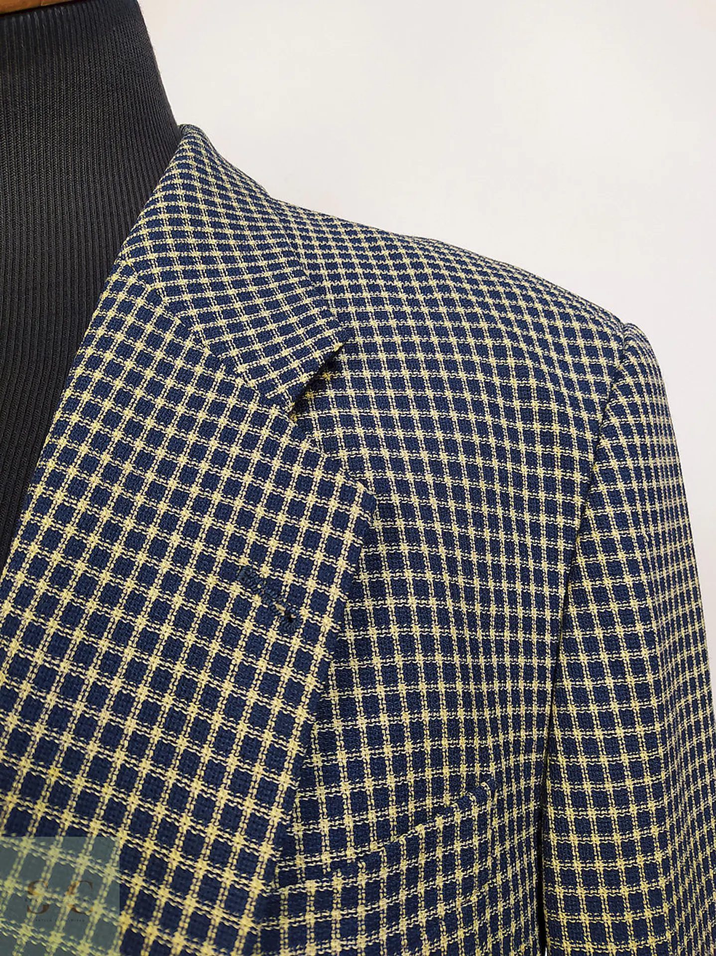 Blazer Atelier Torino Dorado Azul Cuadros 100% Lana Virgen Talla L 6