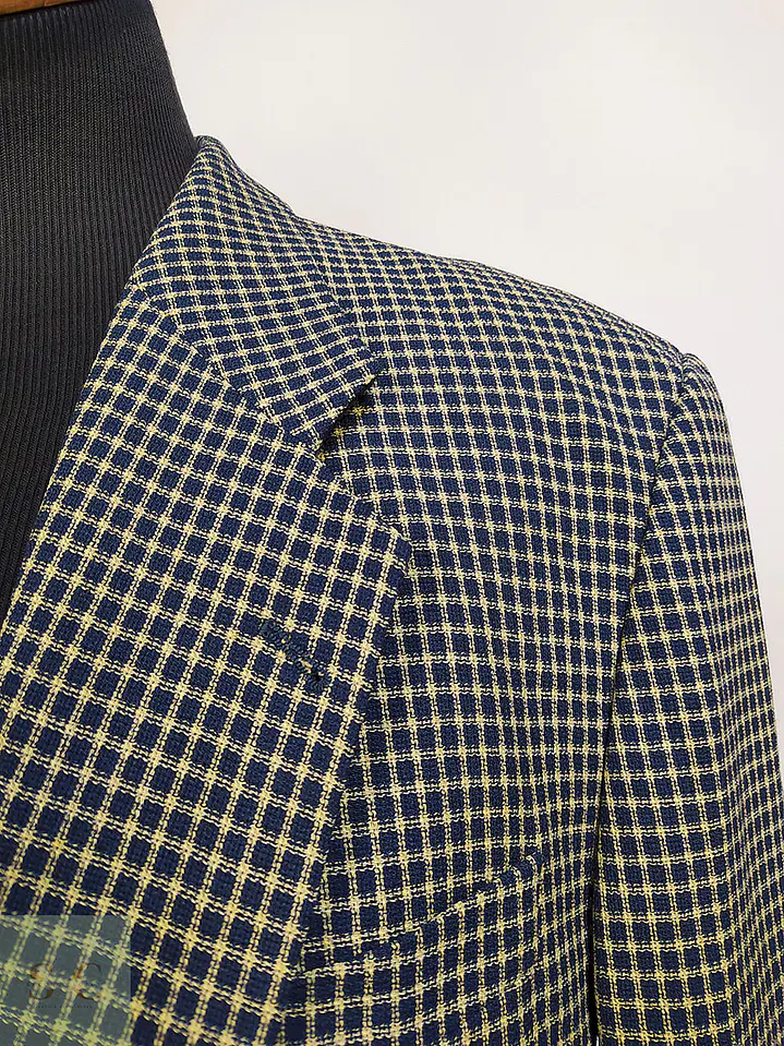 Blazer Atelier Torino Dorado Azul Cuadros 100% Lana Virgen Talla L 6