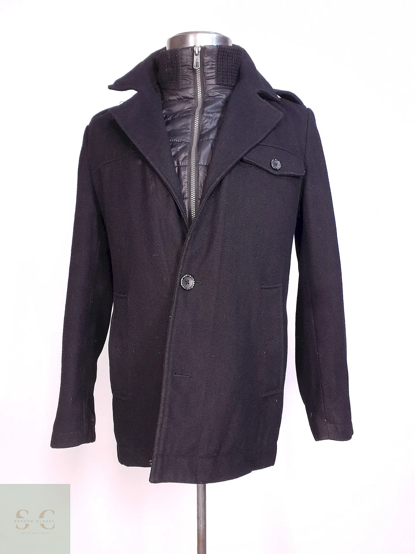 Abrigo Corto Negro Buffalo Mezcla Lana Talla SM 1