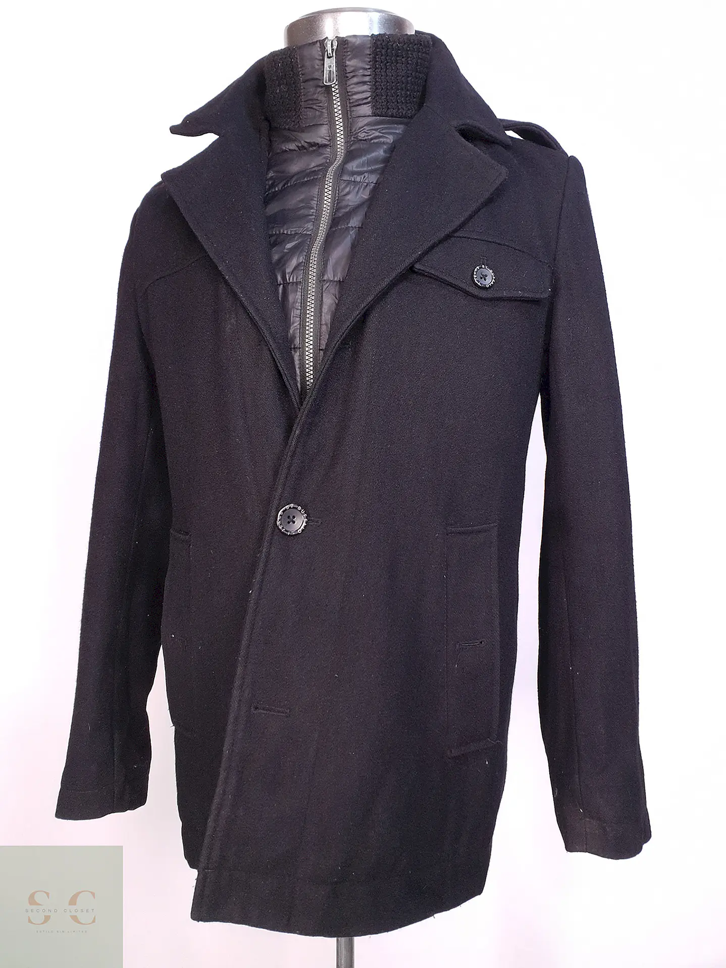 Abrigo Corto Negro Buffalo Mezcla Lana Talla SM 3