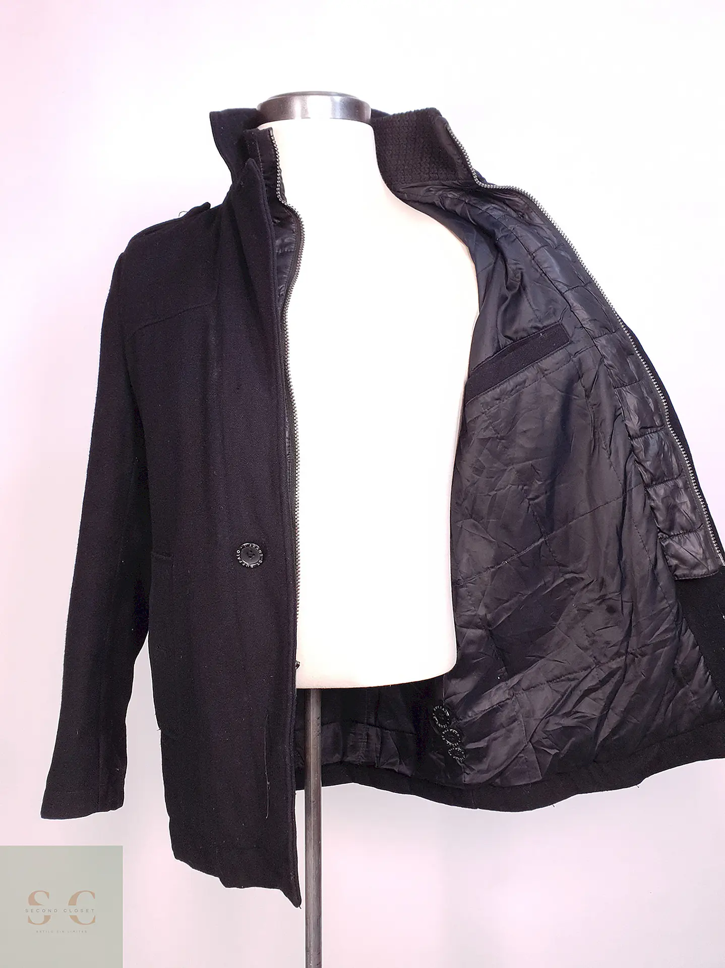 Abrigo Corto Negro Buffalo Mezcla Lana Talla SM 5