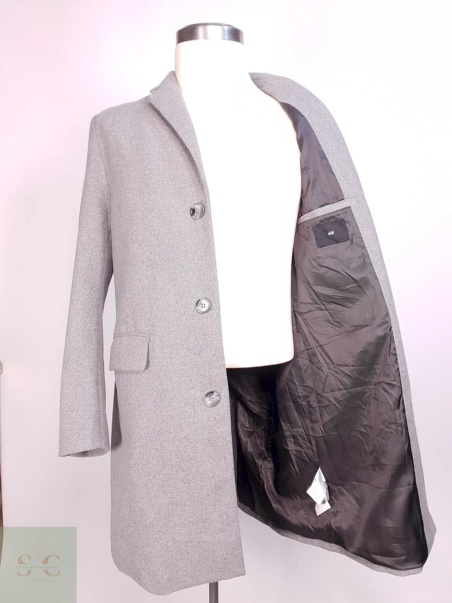 Abrigo Gris H&M Mezcla Lana Talla SM 4