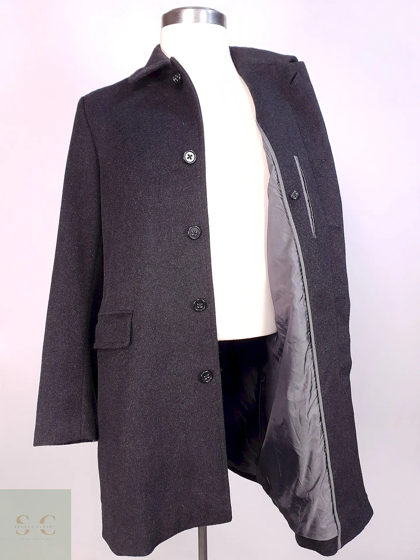 Abrigo Plomo Banana Republic Lana Cashmere Talla ML 1