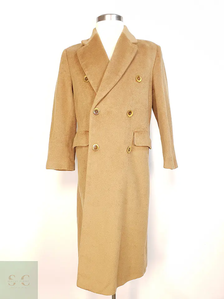 Abrigo Largo Cruzado Camel Italiano 100% Lana Virgen Talla M 1