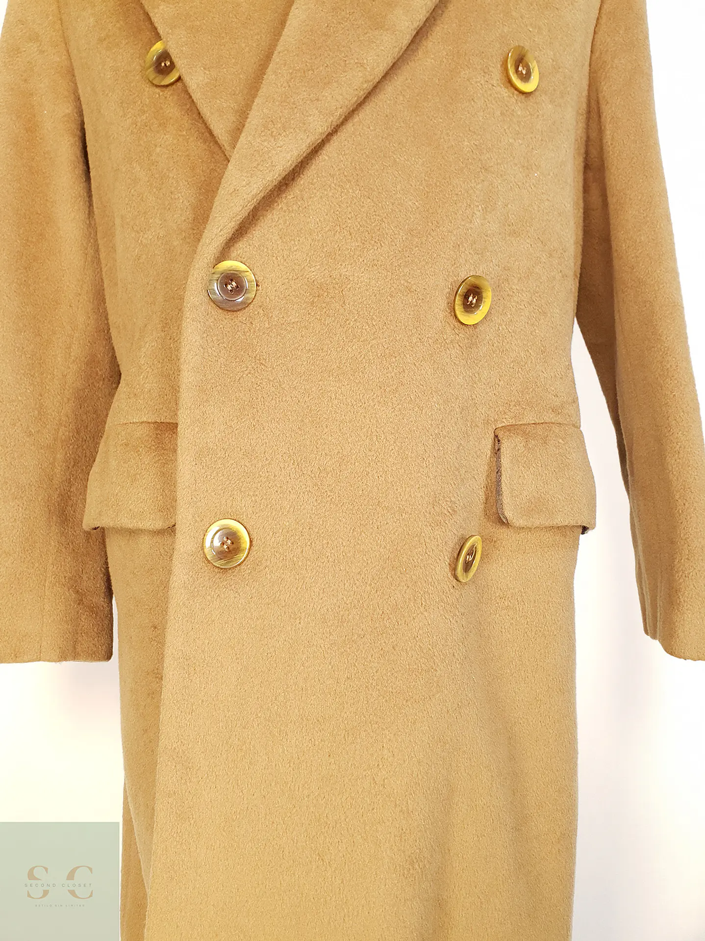 Abrigo Largo Cruzado Camel Italiano 100% Lana Virgen Talla M 2