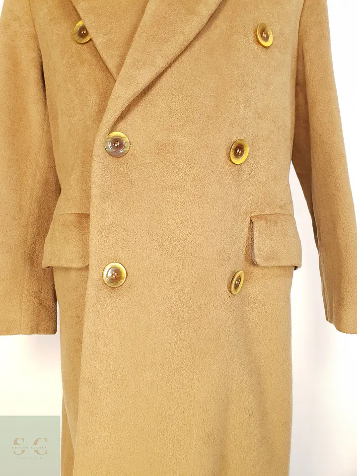 Abrigo Largo Cruzado Camel Italiano 100% Lana Virgen Talla M 2