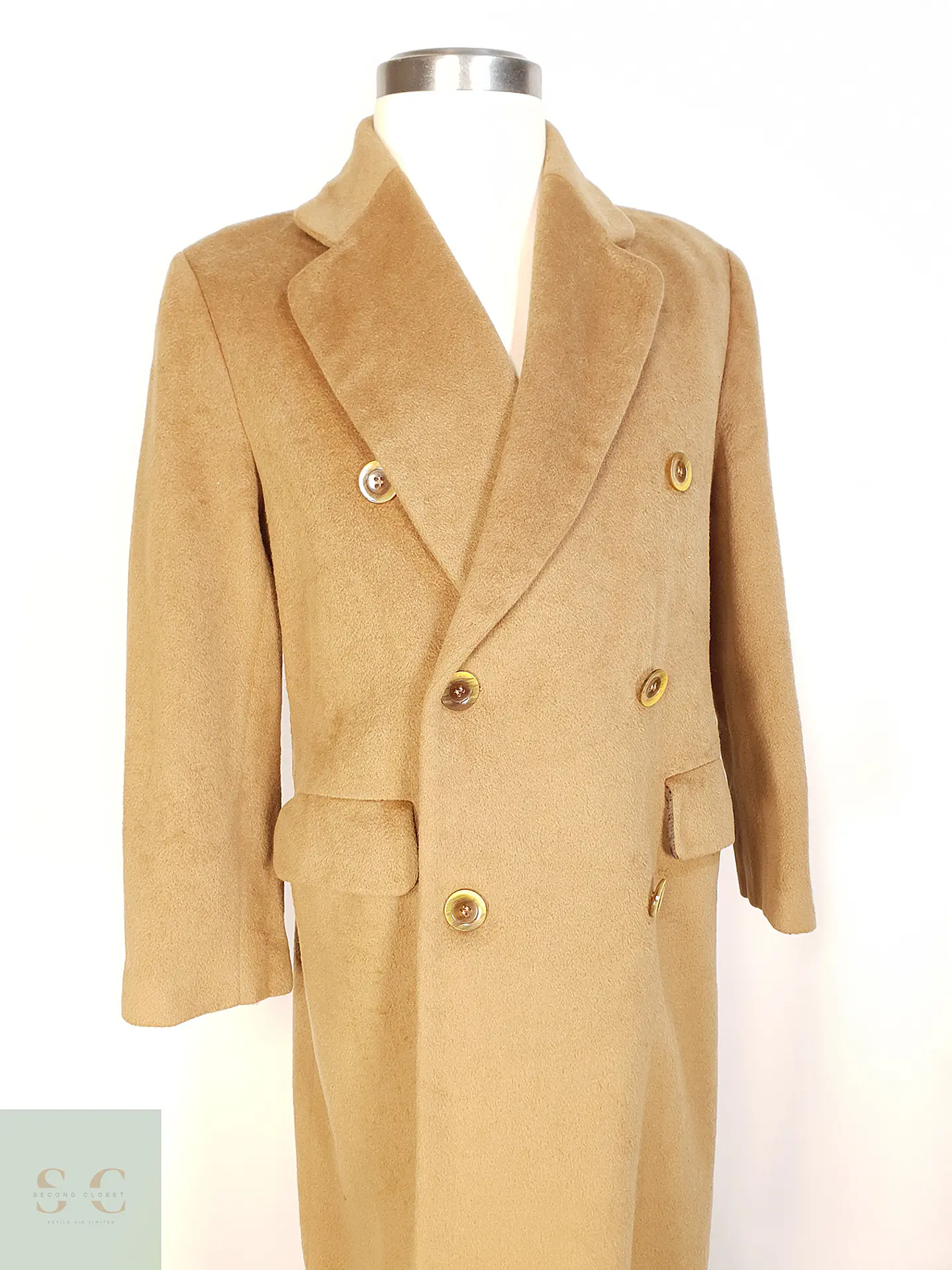 Abrigo Largo Cruzado Camel Italiano 100% Lana Virgen Talla M 6