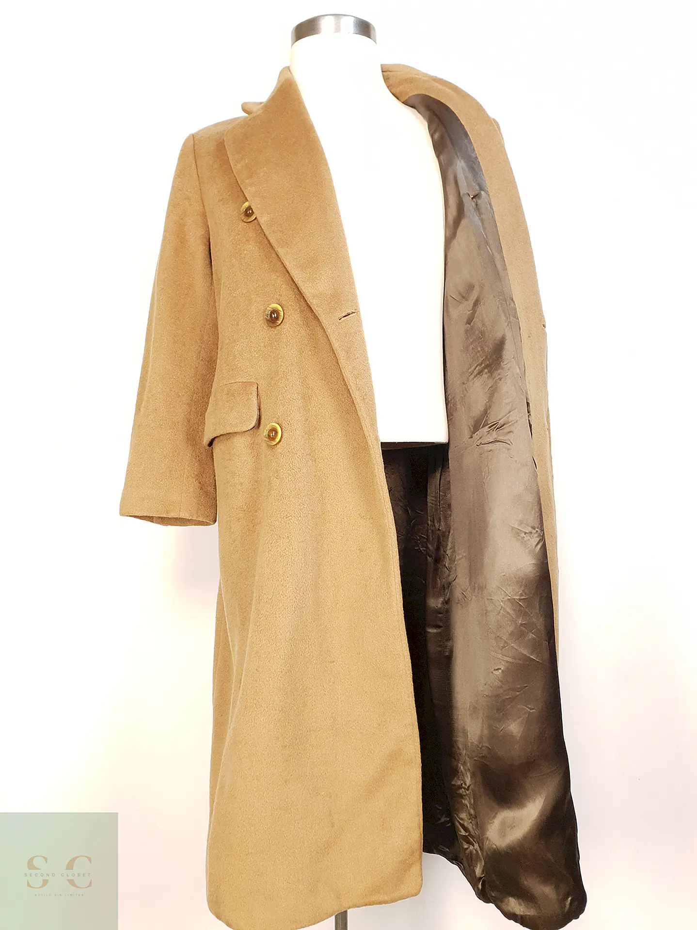 Abrigo Largo Cruzado Camel Italiano 100% Lana Virgen Talla M 8