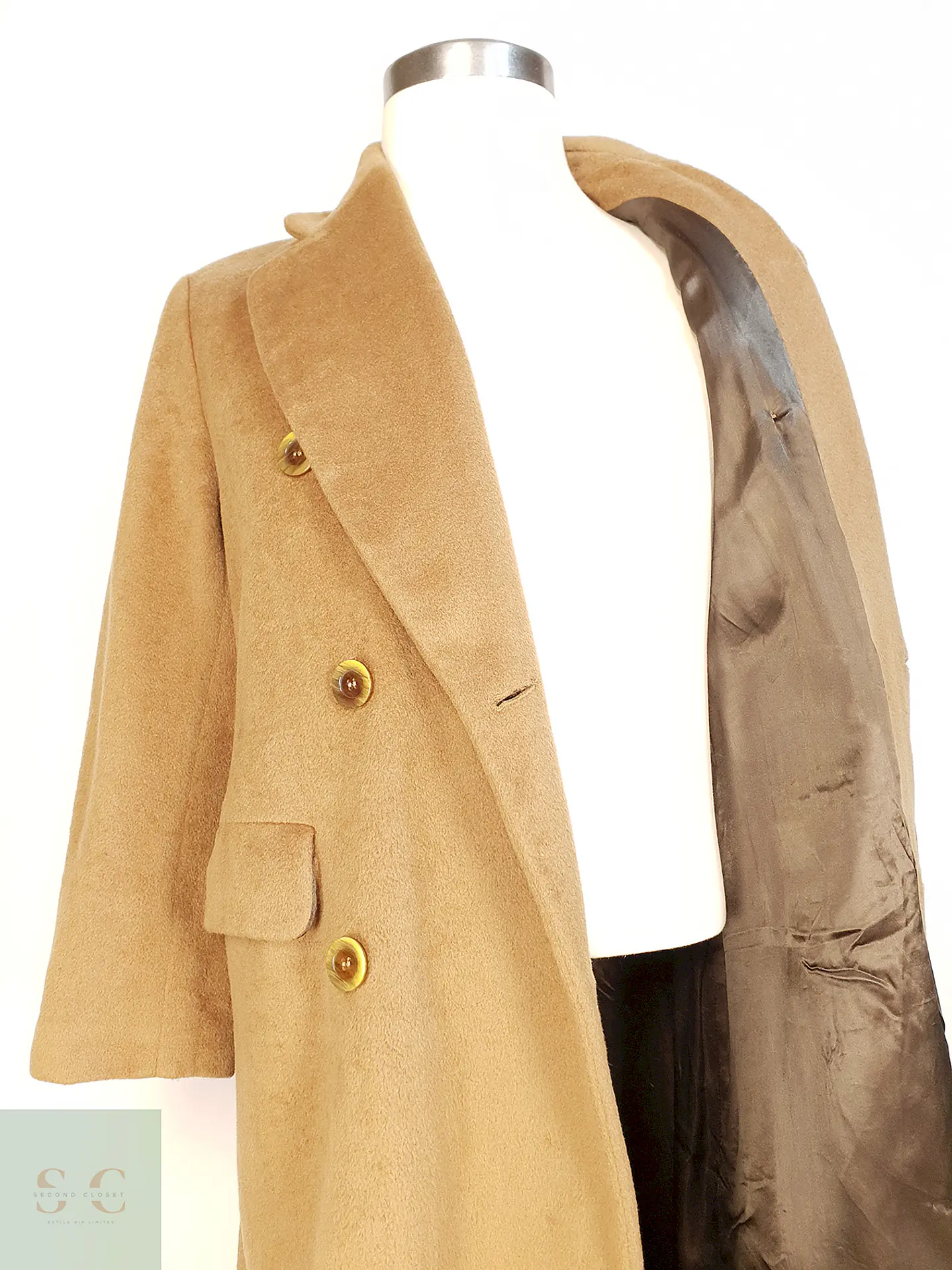 Abrigo Largo Cruzado Camel Italiano 100% Lana Virgen Talla M 9