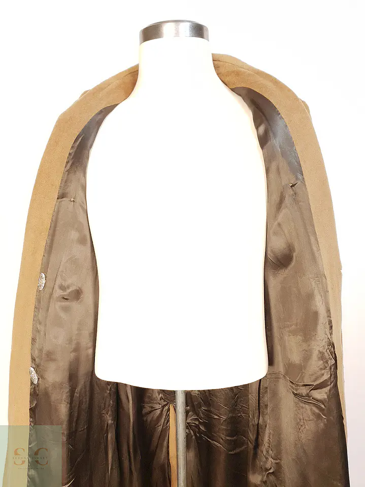 Abrigo Largo Cruzado Camel Italiano 100% Lana Virgen Talla M 10