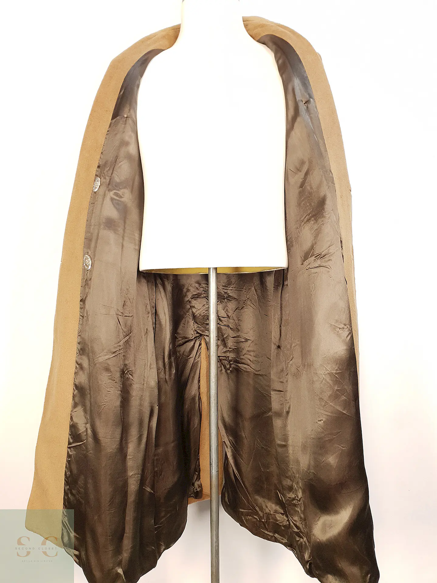 Abrigo Largo Cruzado Camel Italiano 100% Lana Virgen Talla M 11