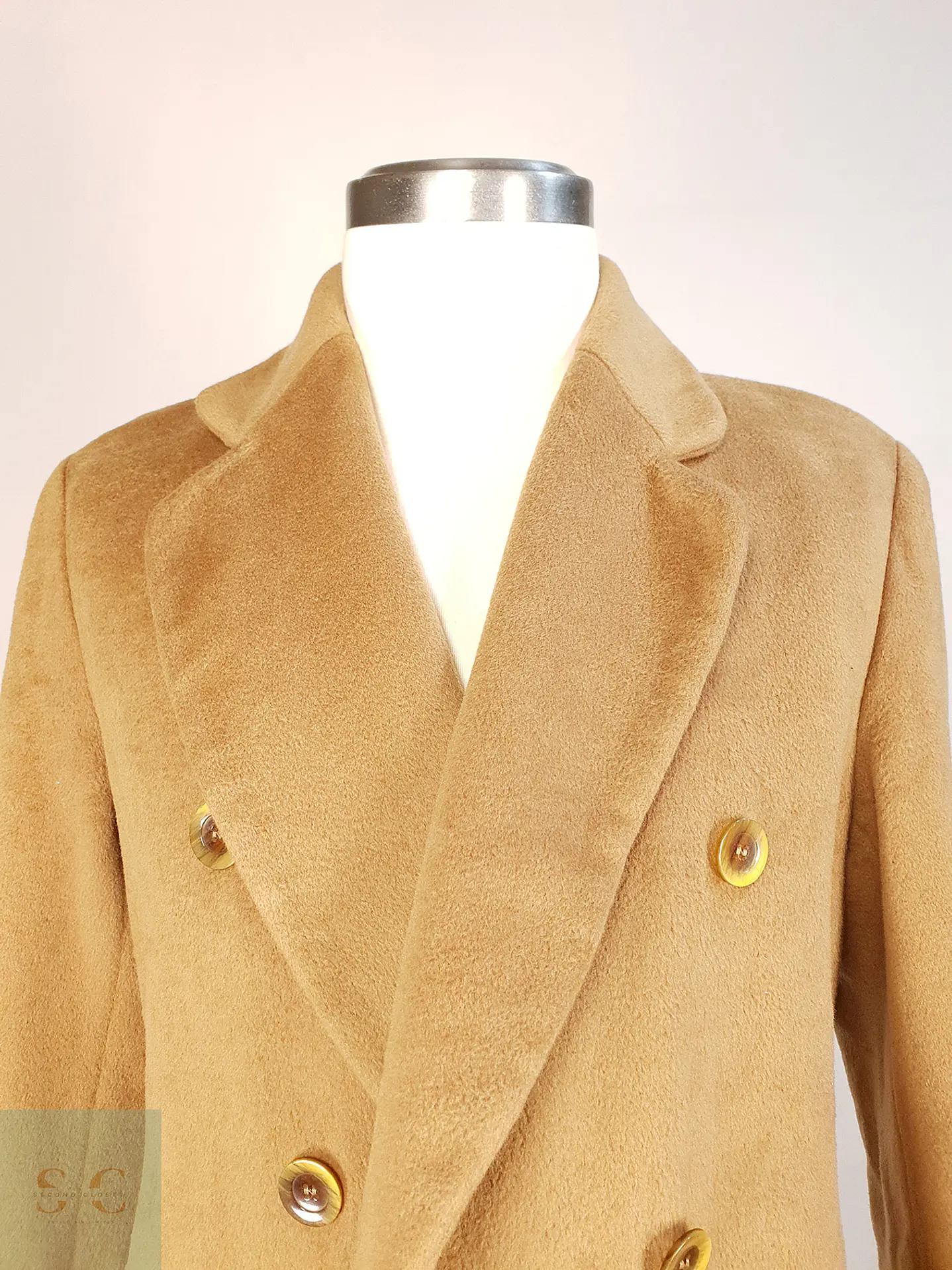 Abrigo Largo Cruzado Camel Italiano 100% Lana Virgen Talla M 12
