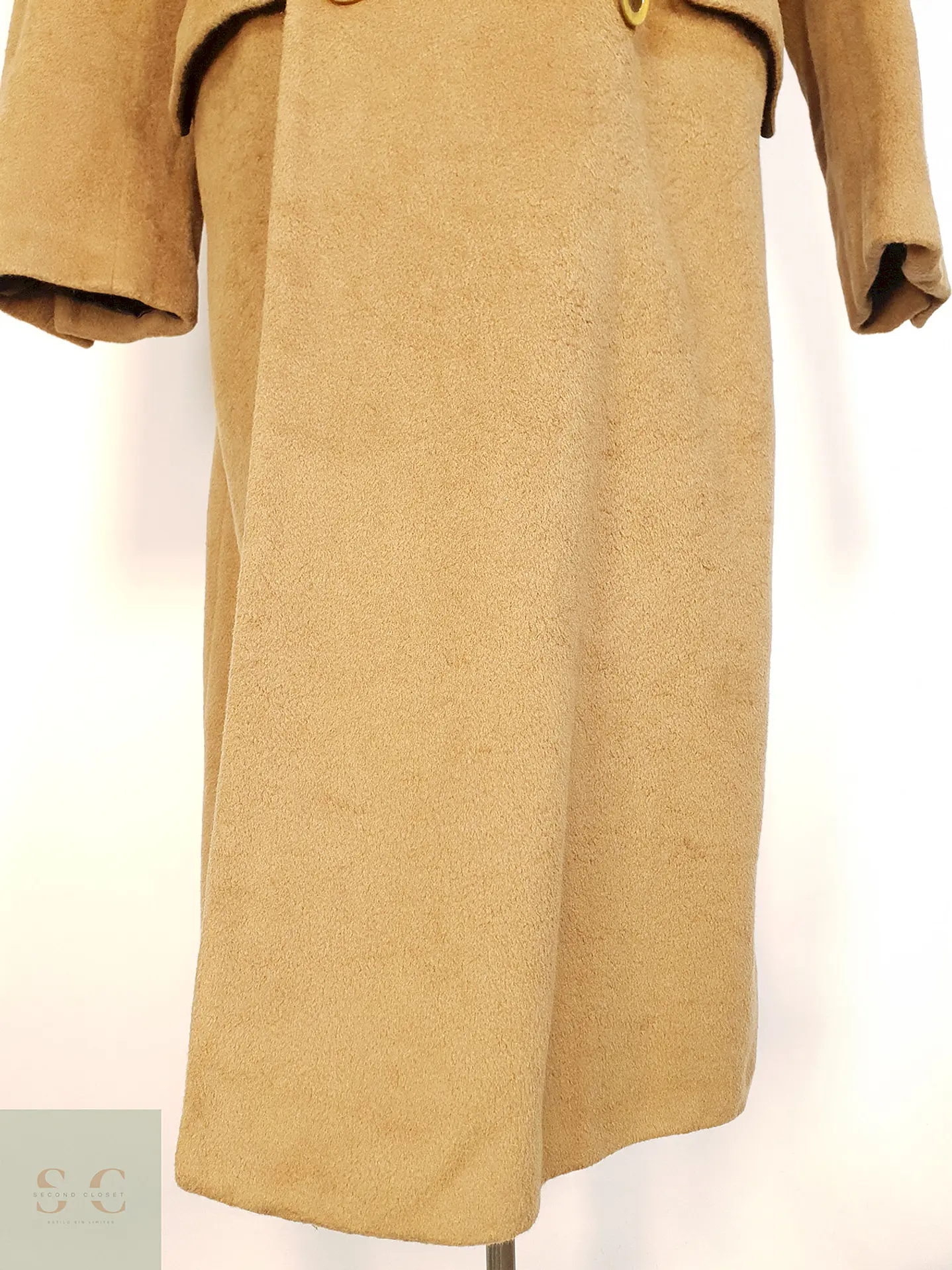 Abrigo Largo Cruzado Camel Italiano 100% Lana Virgen Talla M 13