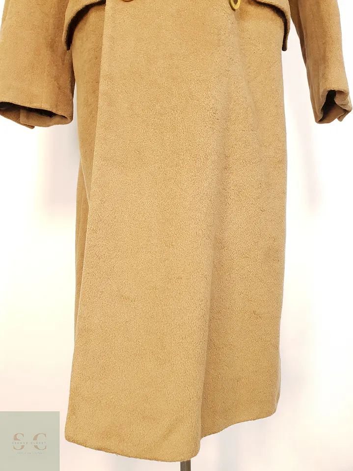 Abrigo Largo Cruzado Camel Italiano 100% Lana Virgen Talla M 13
