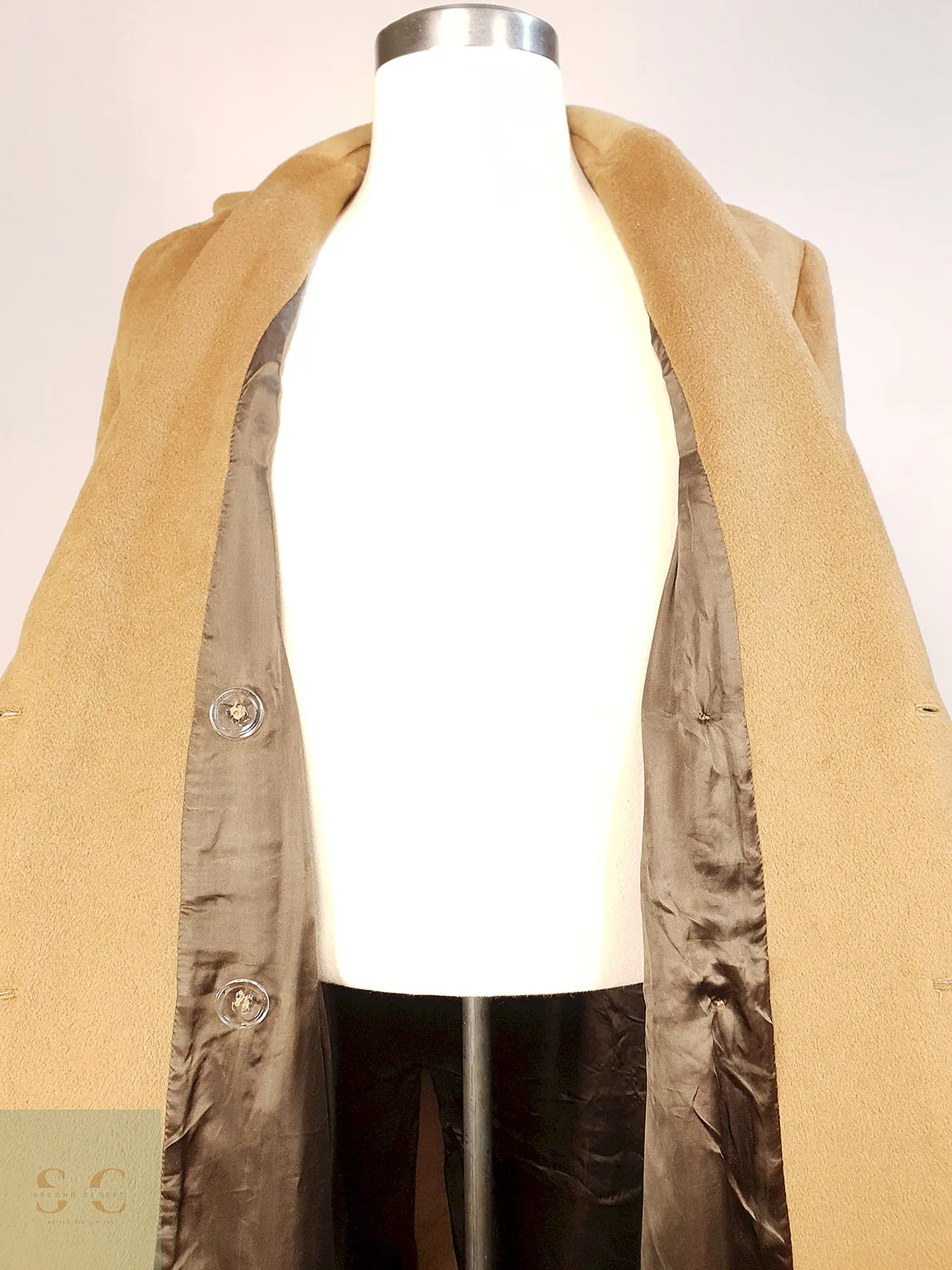 Abrigo Largo Cruzado Camel Italiano 100% Lana Virgen Talla M 15