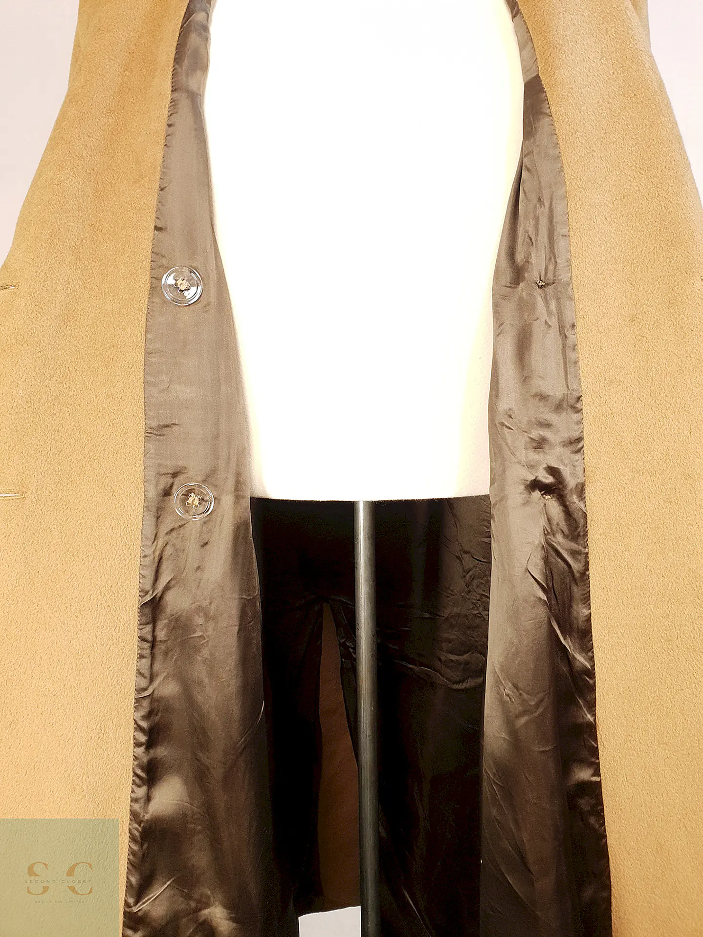 Abrigo Largo Cruzado Camel Italiano 100% Lana Virgen Talla M 16