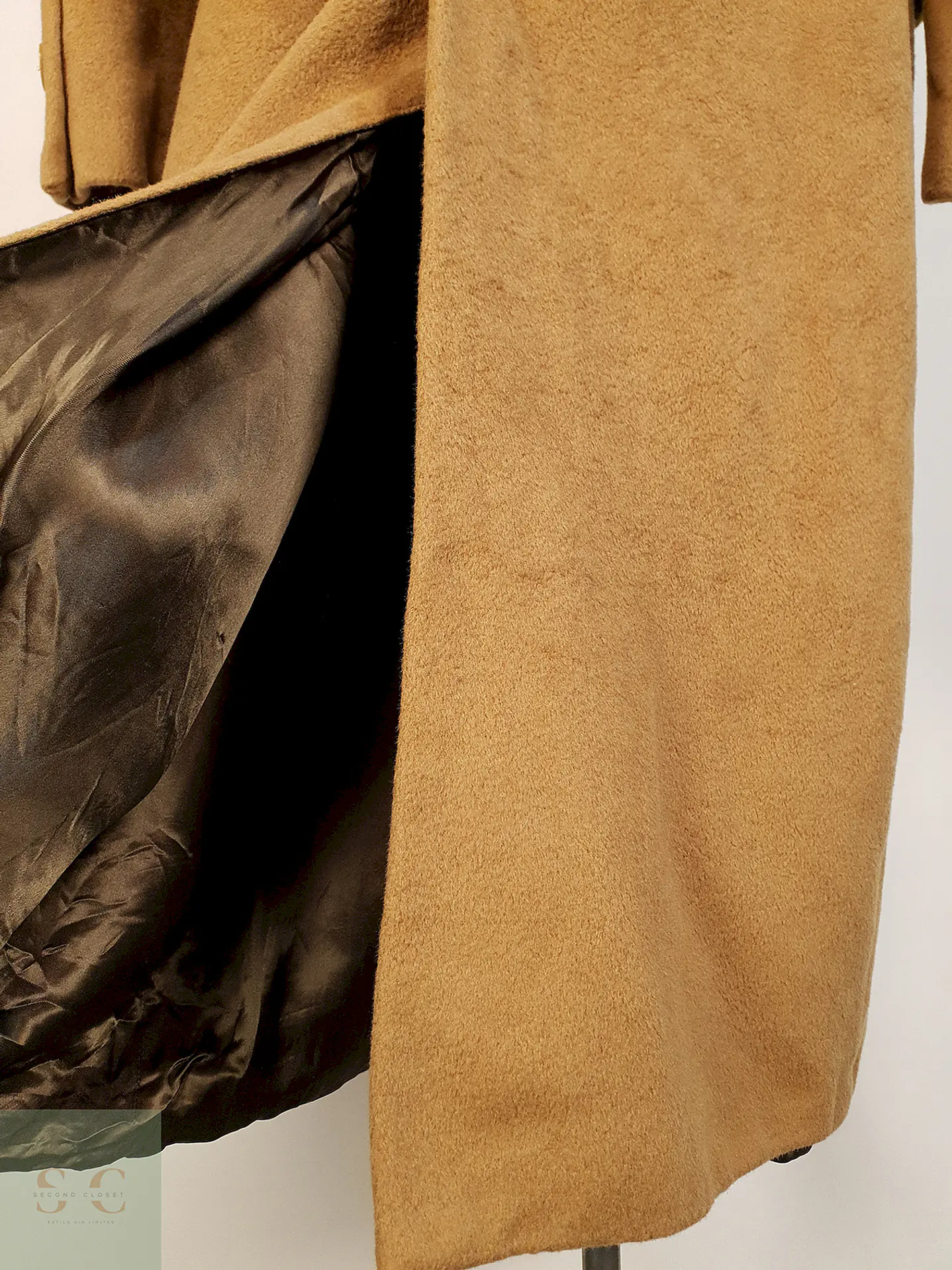 Abrigo Largo Cruzado Camel Italiano 100% Lana Virgen Talla M 19
