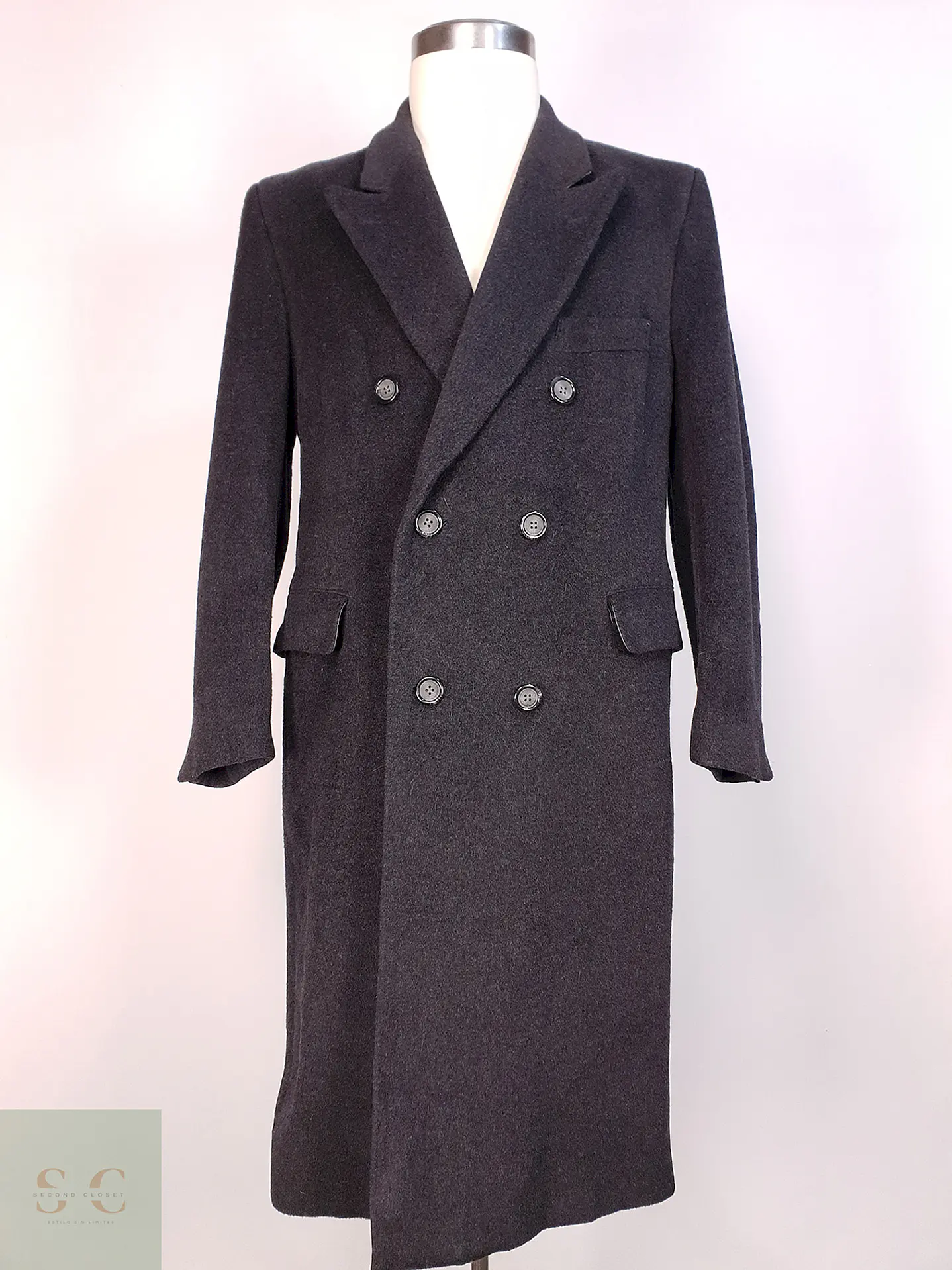Abrigo Plomo Largo Adams Row Lana Cashmere Talla L 1