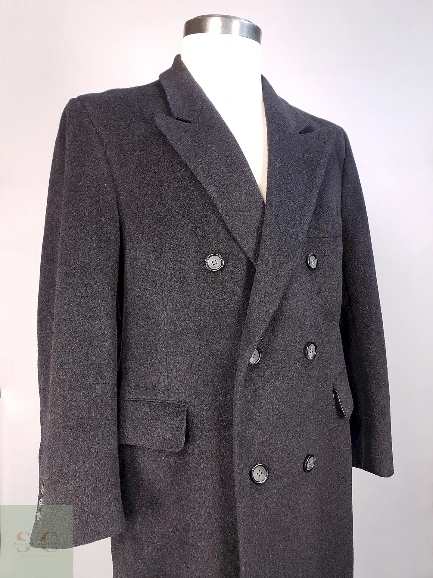 Abrigo Plomo Largo Adams Row Lana Cashmere Talla L 7