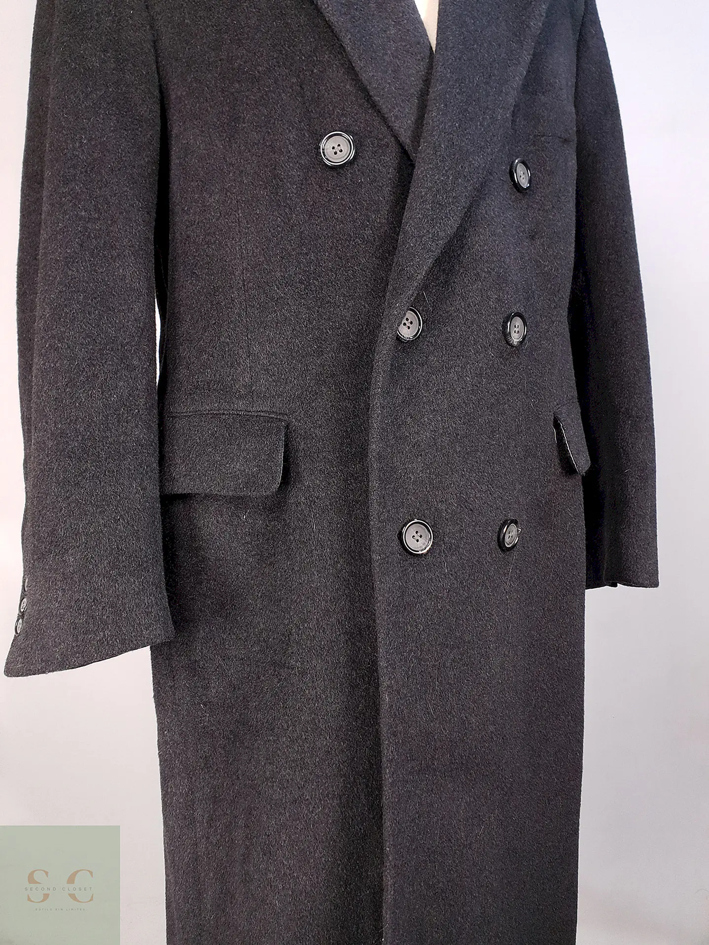 Abrigo Plomo Largo Adams Row Lana Cashmere Talla L 8