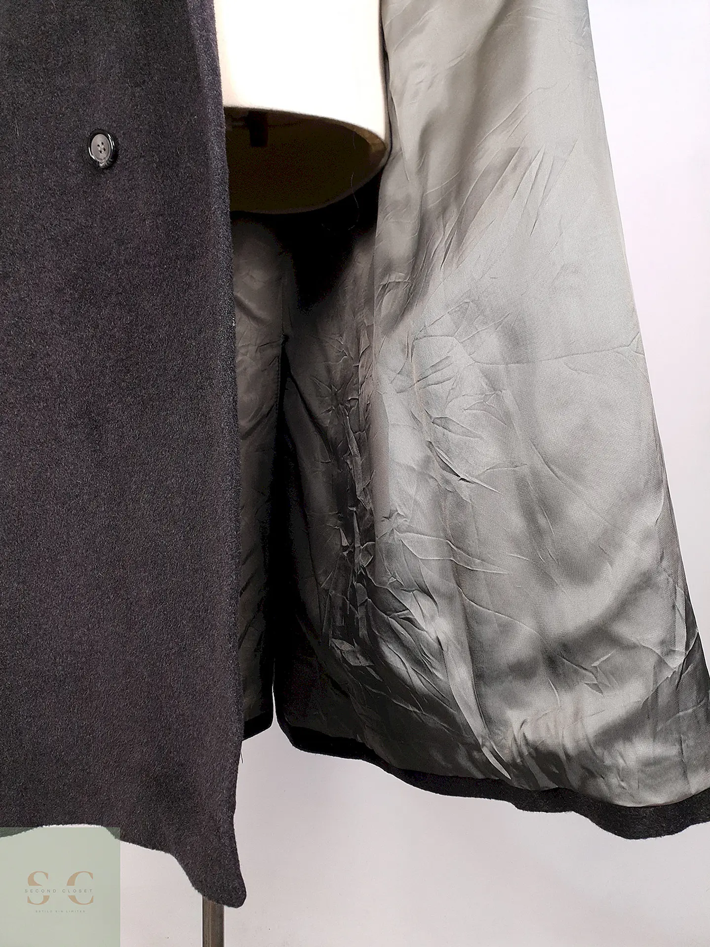 Abrigo Plomo Largo Adams Row Lana Cashmere Talla L 12