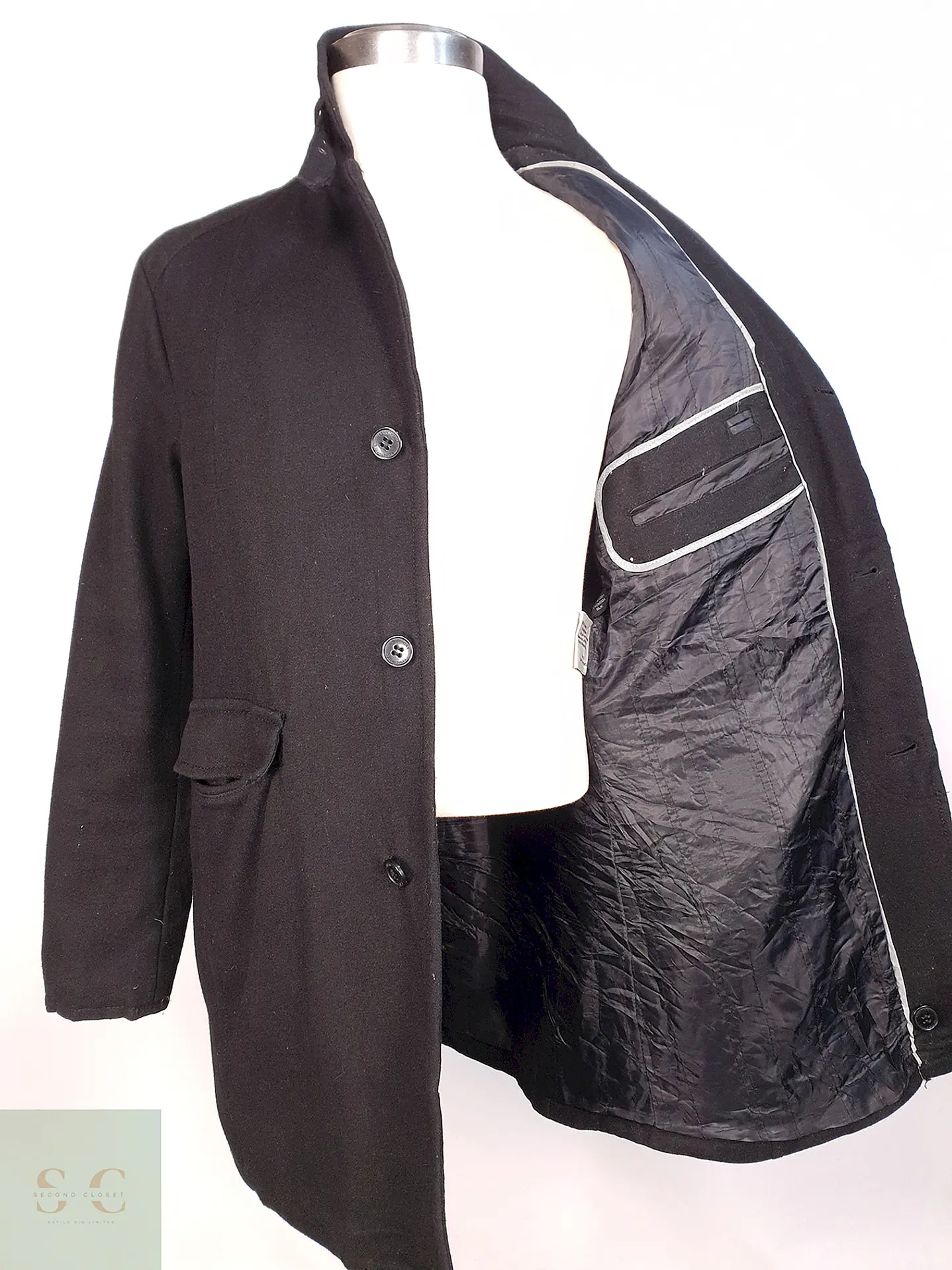Abrigo Negro Kenneth Cole 55% Lana Talla L 8