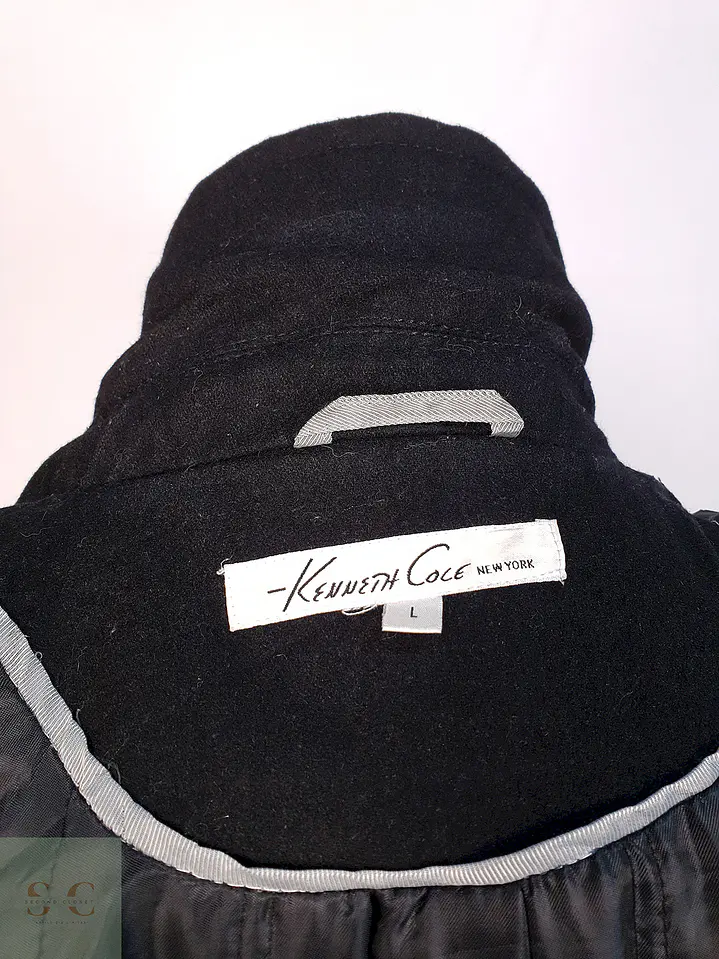 Abrigo Negro Kenneth Cole 55% Lana Talla L 11