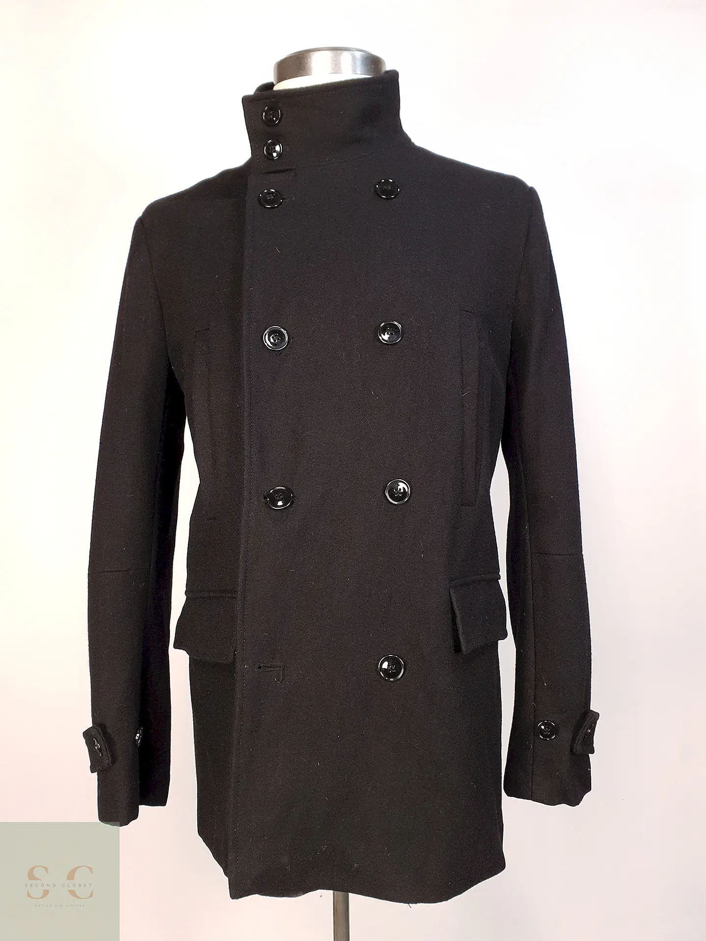 Abrigo Cruzado Negro H&M 70% Lana Talla M 1