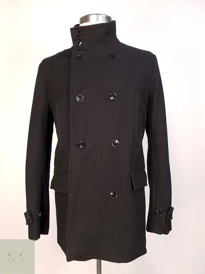 Abrigo Cruzado Negro H&M 70% Lana Talla M 1