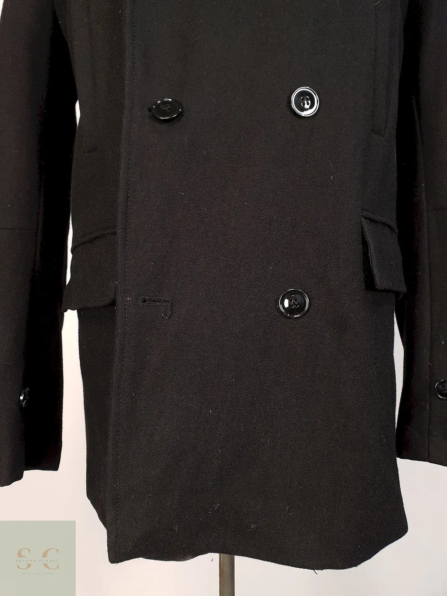 Abrigo Cruzado Negro H&M 70% Lana Talla M 3