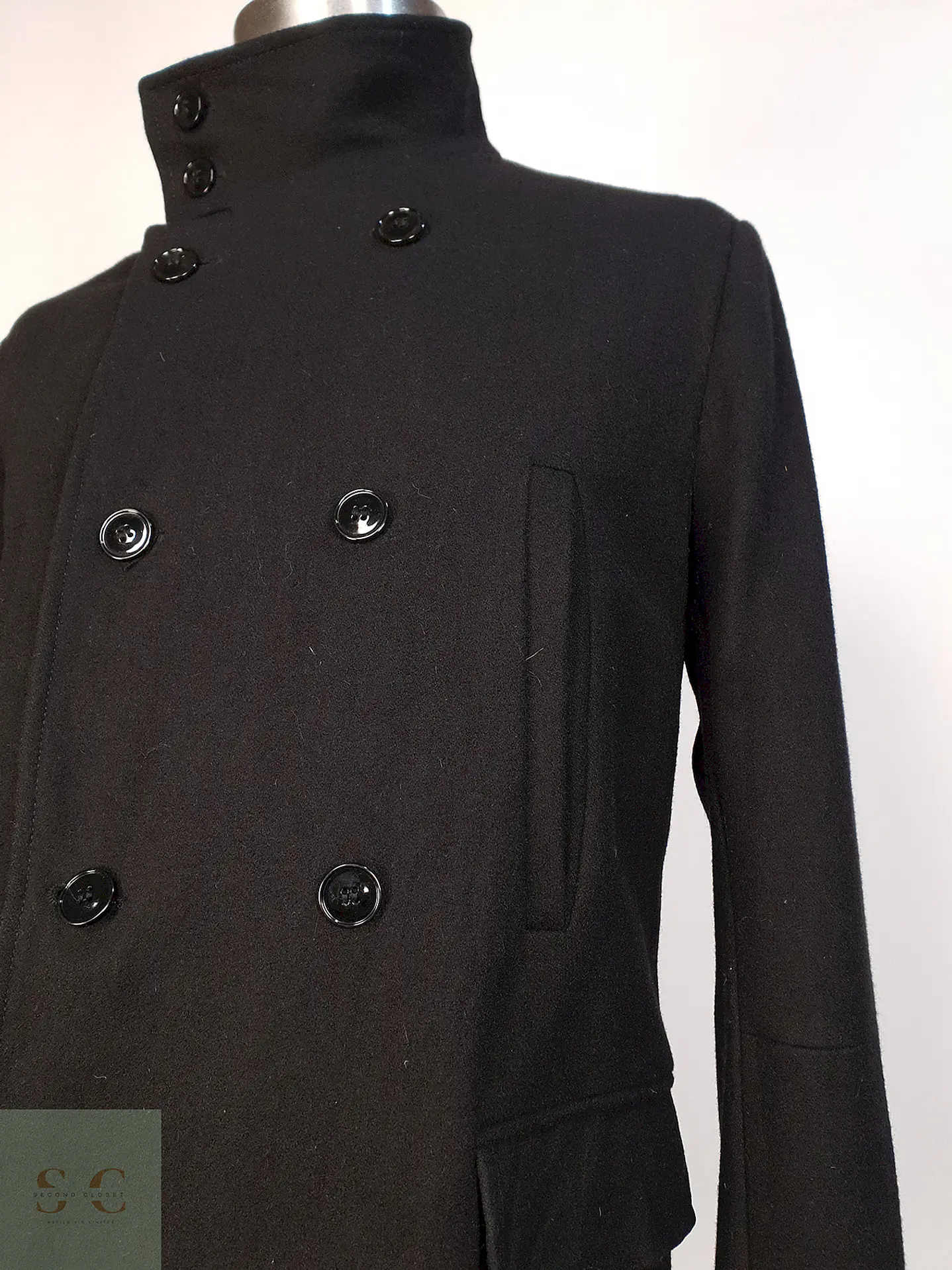 Abrigo Cruzado Negro H&M 70% Lana Talla M 5
