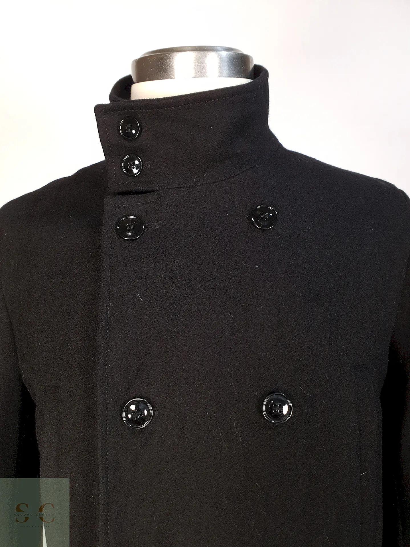 Abrigo Cruzado Negro H&M 70% Lana Talla M 6