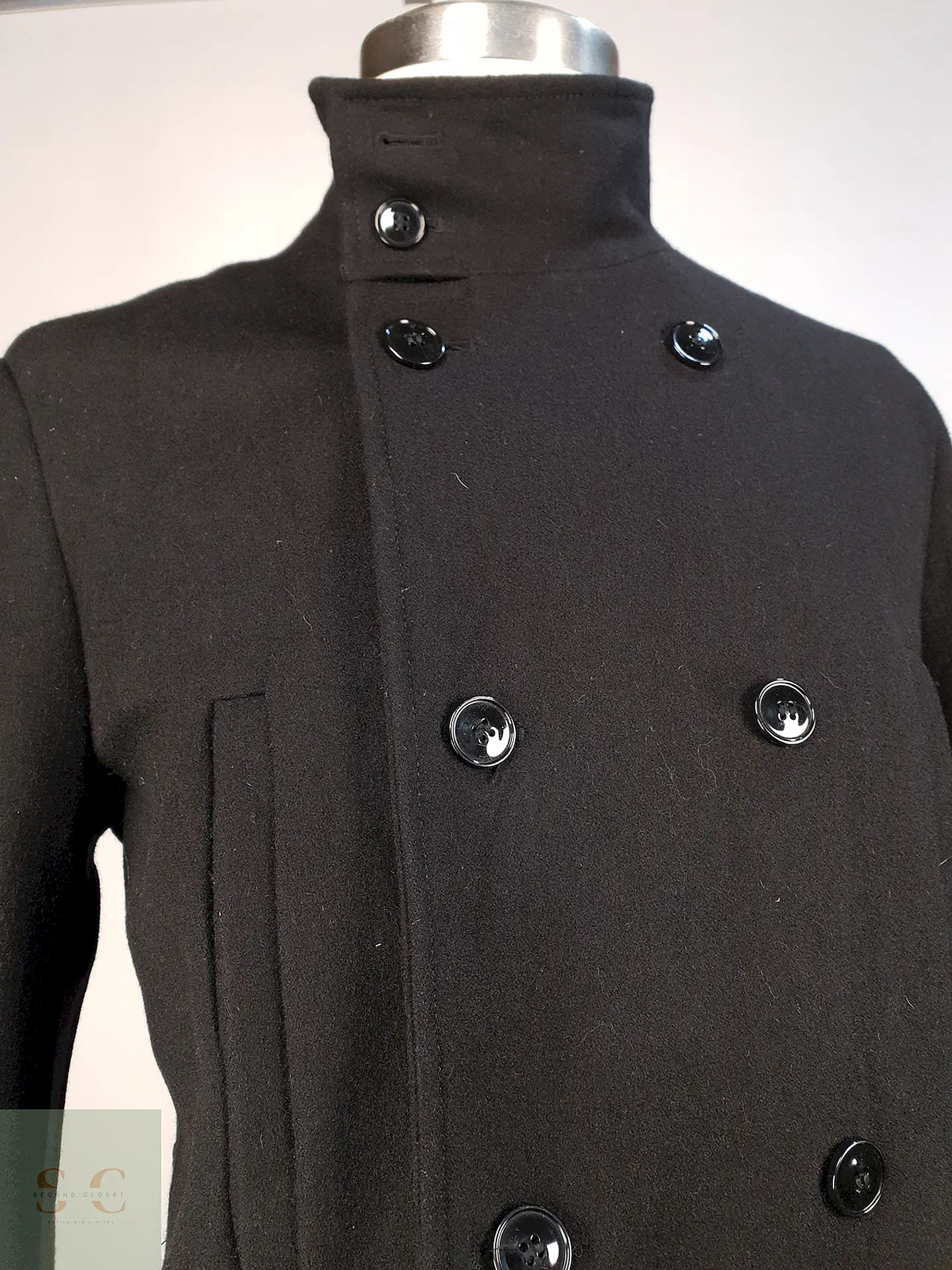 Abrigo Cruzado Negro H&M 70% Lana Talla M 7